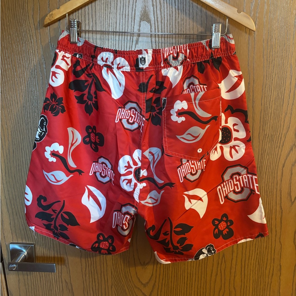 Wes and Willy Men's OSU Buckeyes Brutus Floral Swim Trunks Shorts - Picture 6 of 12